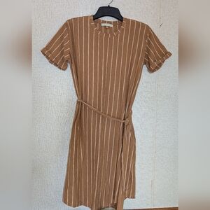 DownEast Tan and Cream Striped Dress